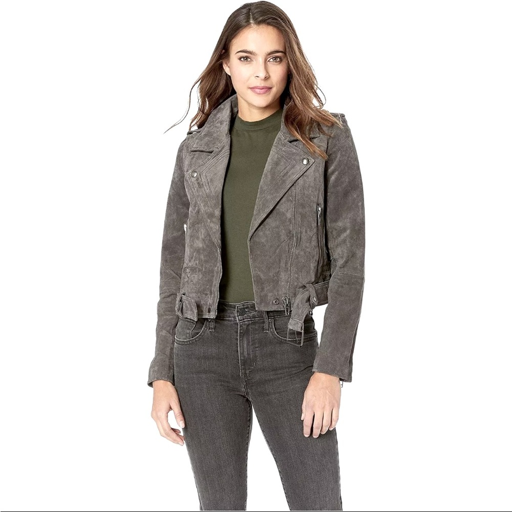 Blank NYC Gray Leather Suede Moto Jacket